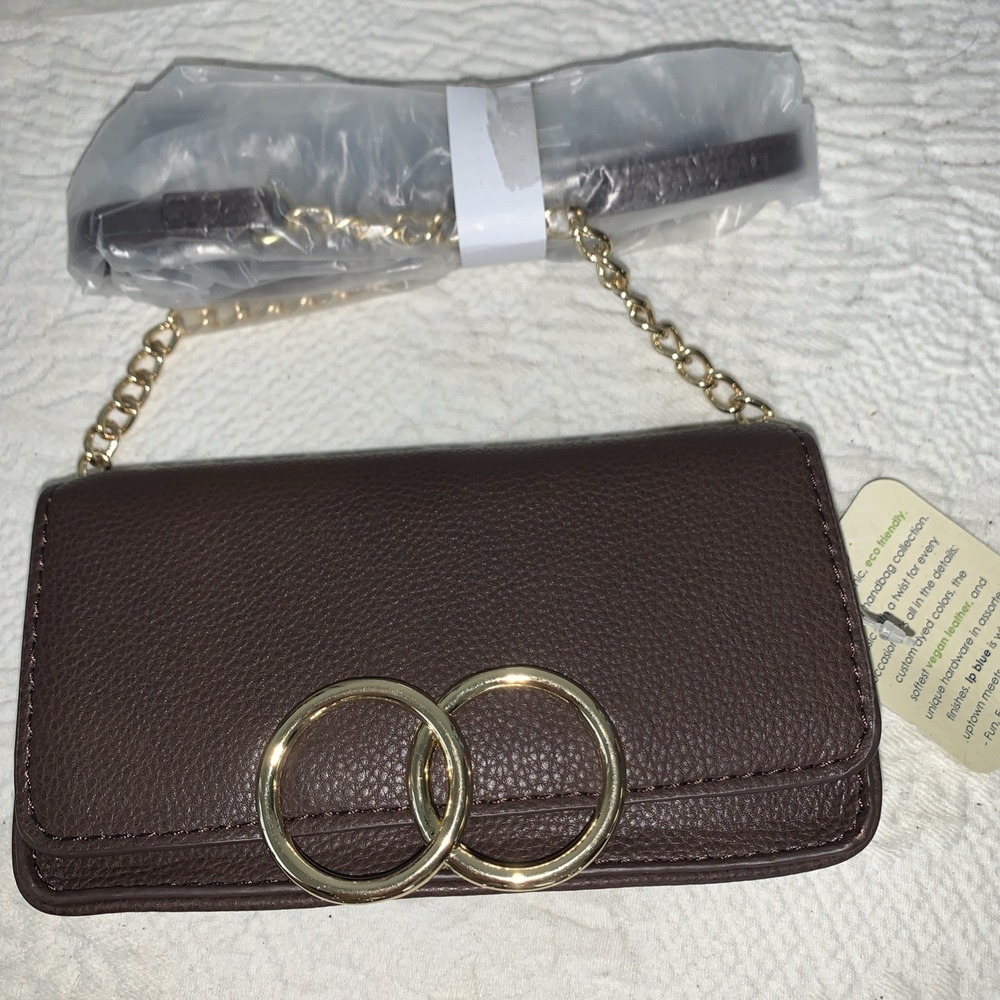 NWT Linea Pelle Brown Vegan Leather Gold‎ Chain Strap Crossbody Bag LP Blue